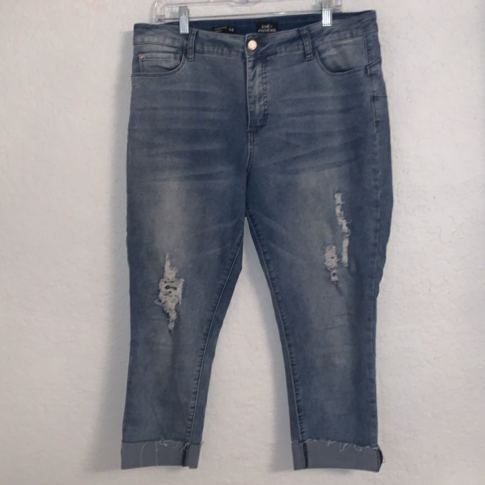 Zoe Phoebe High Rise Crop Distressed Women’s Denim Jeans Size 14